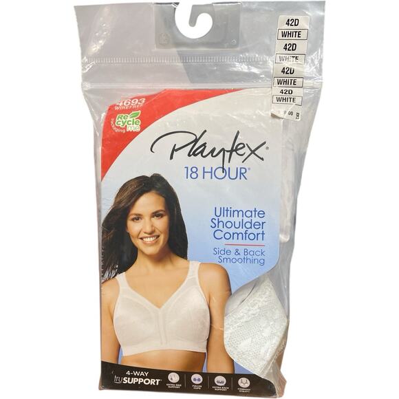 Playtex 18 Hour 4693 Wirefree Ultimate Shoulder Comfort Bra 42D White - Picture 6 of 6